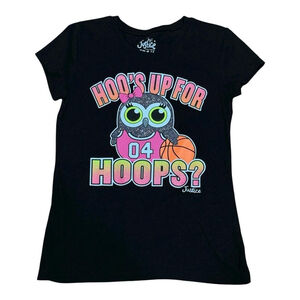 Justice Shirt Girls 14 Black Short Sleeve Hoo's Up For Hoops Basketball Owl Tee